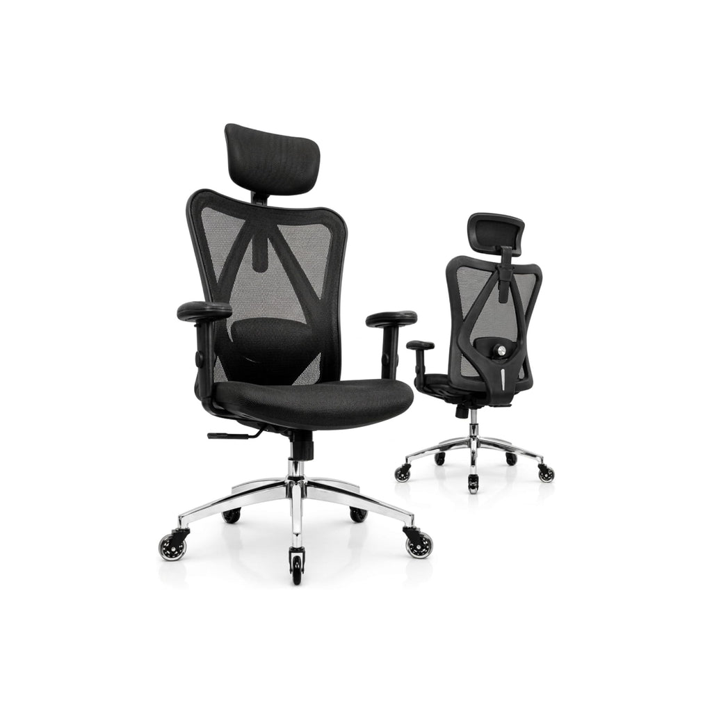 PM | Ergonomic Office Chair with Rollerblade Wheels - High Back Breathable Mesh Desk Chair, 4D Lumbar Support, Memory Foam Seat, Adjustable Headrest and Armrests, Reclines, Black