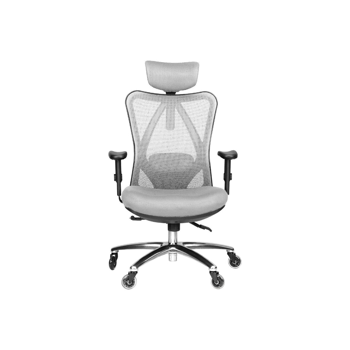 PM | Ergonomic Office Chair - Adjustable Desk Chair with Lumbar Support and Rollerblade Wheels - High Back Chairs with Breathable Mesh - Thick Seat Cushion, Head, and Arm Rests - Gray
