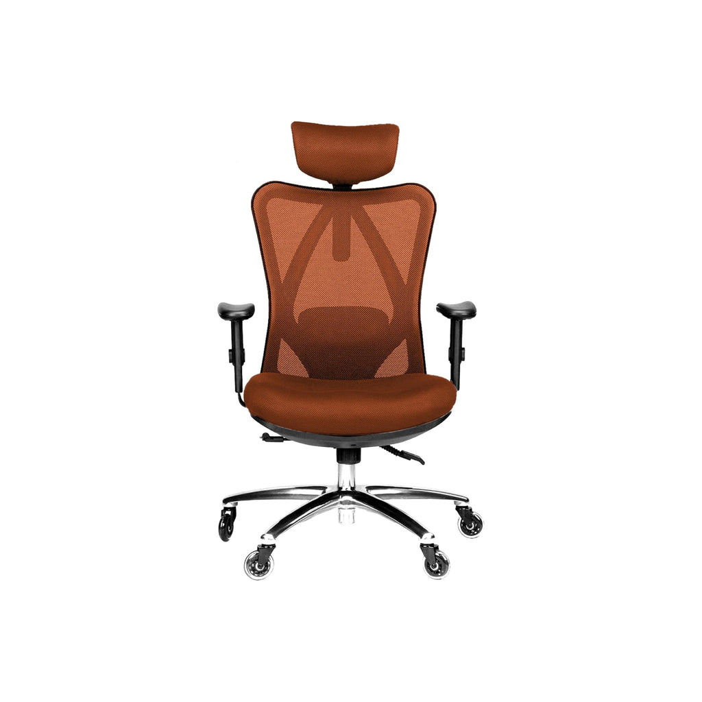 PM | Ergonomic Office Chair - Adjustable Desk Chair with Lumbar Support and Rollerblade Wheels - High Back Chairs with Breathable Mesh - Thick Seat Cushion, Head, and Arm Rests - Brown