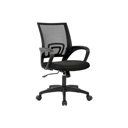 PM | Ergonomic Office Chair | Mid-Back Swivel Desk Chair | Breathable Backrest & Lumbar Support | Adjustable Height | Sponge Seat | Rolling Wheels | Black | for Adults & Women