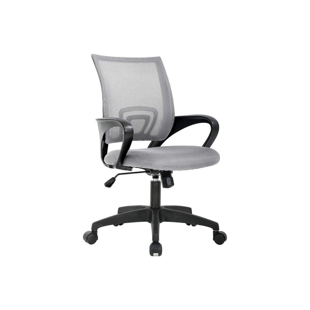 PM | Ergonomic Office Chair | Mid-Back Swivel Desk Chair | Breathable Backrest & Lumbar Support | Adjustable Height | Sponge Seat | Rolling Wheels | Grey | for Adults & Women