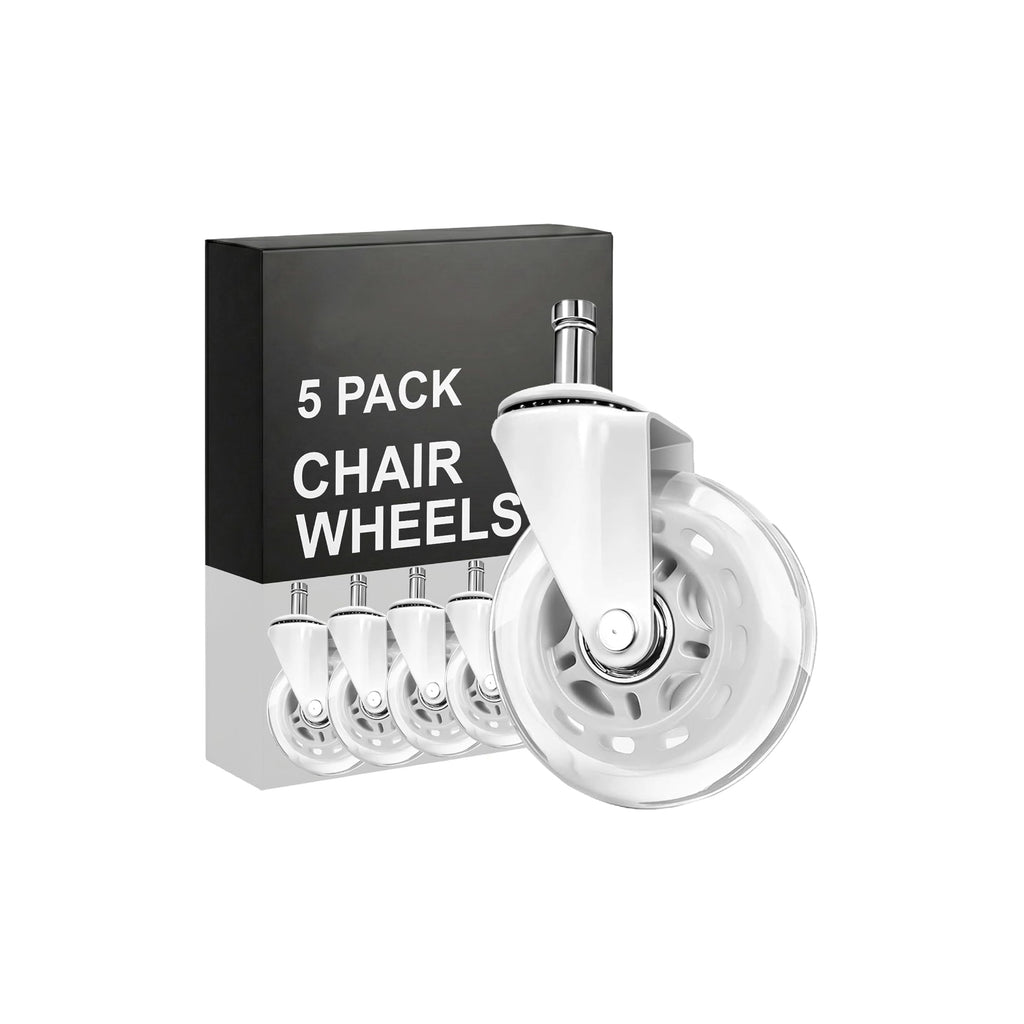 PM | Office Chair Wheels - Set of 5 Rollerblade-Style Casters, Smooth & Quiet Rolling, Protects Hardwood Floors & Carpets, Universal Fit, Durable and Long-Lasting - White