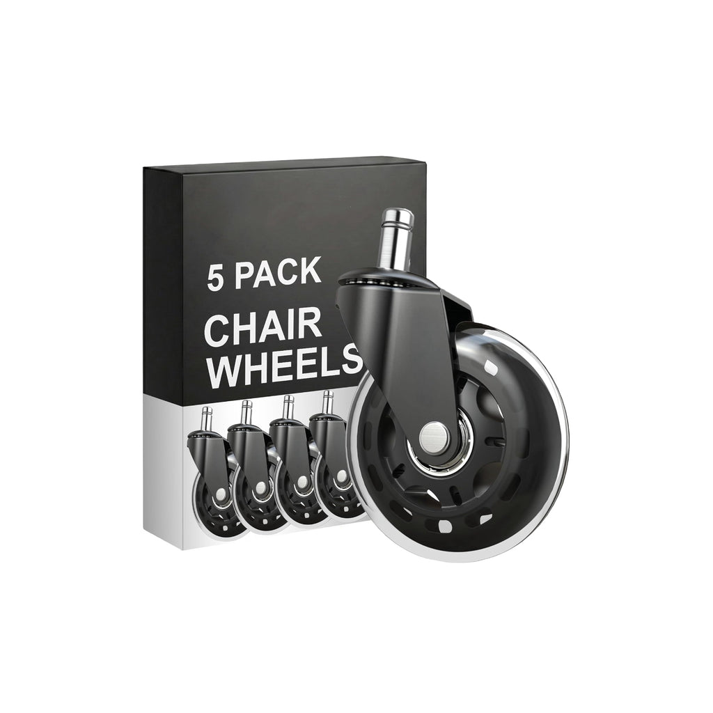 PM | Office Chair Wheels Replacement - Heavy Duty Chair Casters, Rubber Roller Blade Wheels for Carpet and Hardwood Floors Silicon Desk Accessories (Clear)