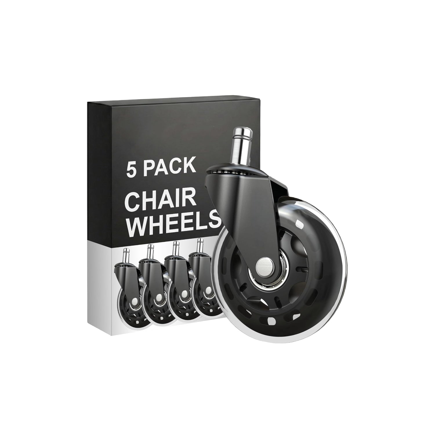 PM | Office Chair Wheels Replacement - Heavy Duty Chair Casters, Rubber Roller Blade Wheels for Carpet and Hardwood Floors Silicon Desk Accessories (Clear)