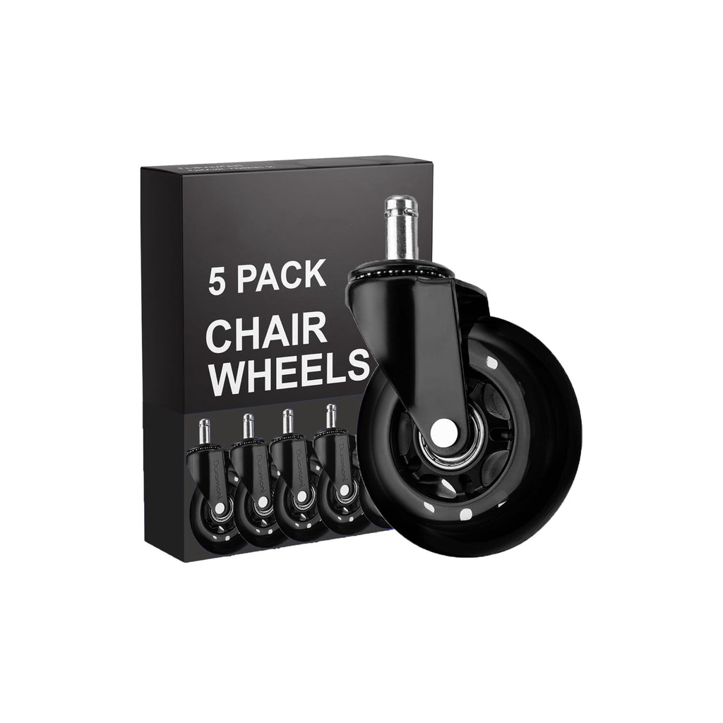 PM | Office Chair Wheels - Set of 5 Rollerblade-Style Casters, Smooth & Quiet Rolling, Protects Hardwood Floors & Carpets, Universal Fit, Durable and Long-Lasting - Black