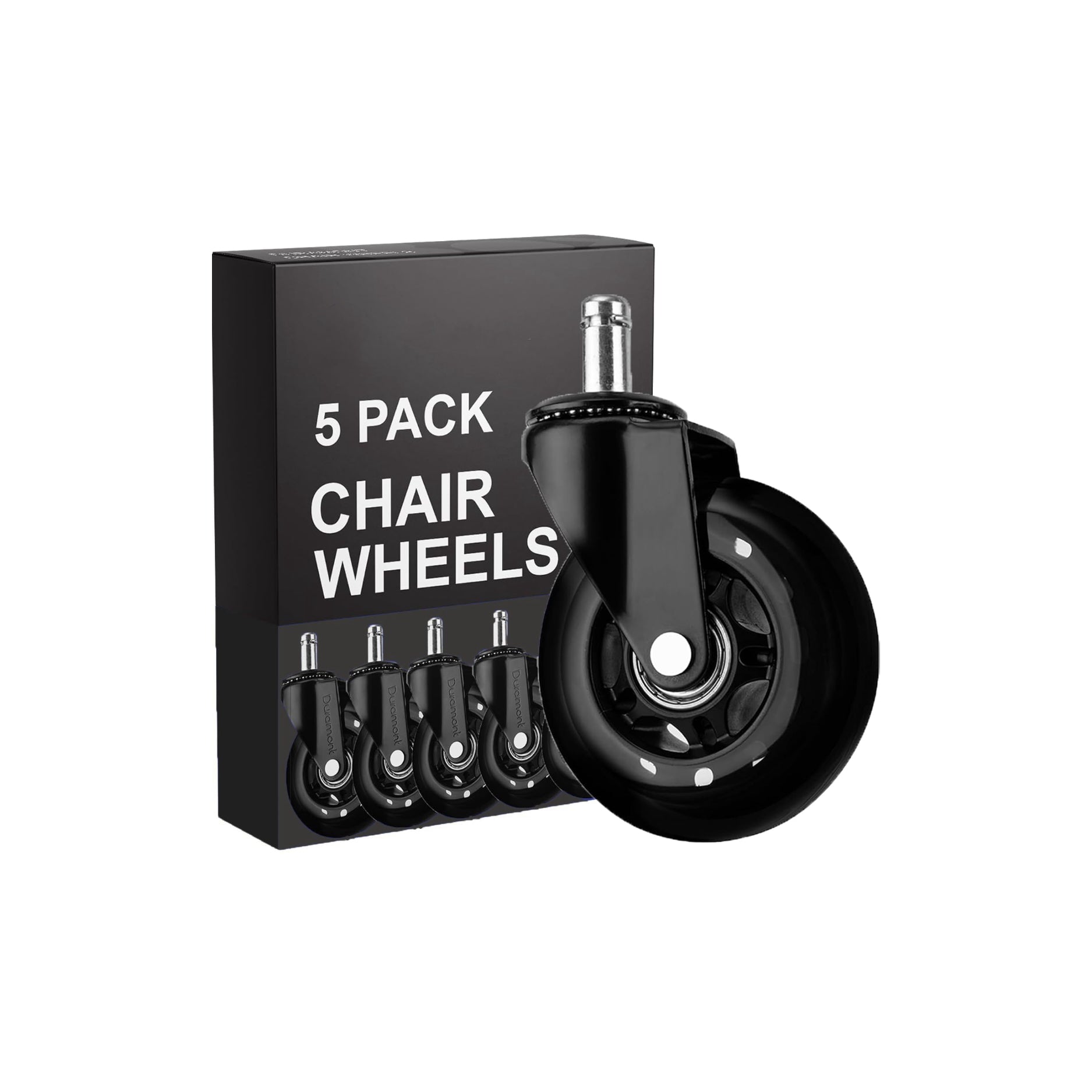 PM | Office Chair Wheels - Set of 5 Rollerblade-Style Casters, Smooth & Quiet Rolling, Protects Hardwood Floors & Carpets, Universal Fit, Durable and Long-Lasting - Black